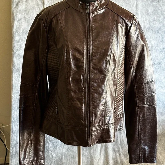 GUESS WOMANS BROWN SNAKE SKIN FAUX LEATHER MOTORCYCLE JACKET SZXL - Picture 16 of 16